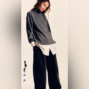 Gray Sweater with White Shirt Layer